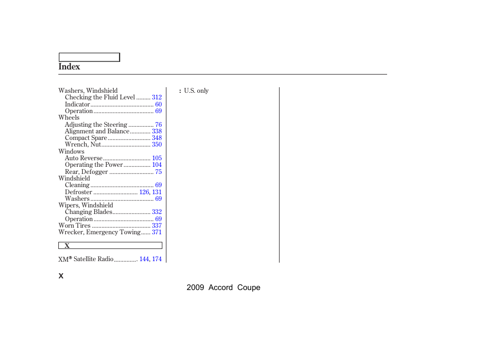 Index | HONDA 2009 Accord Coupe User Manual | Page 409 / 412