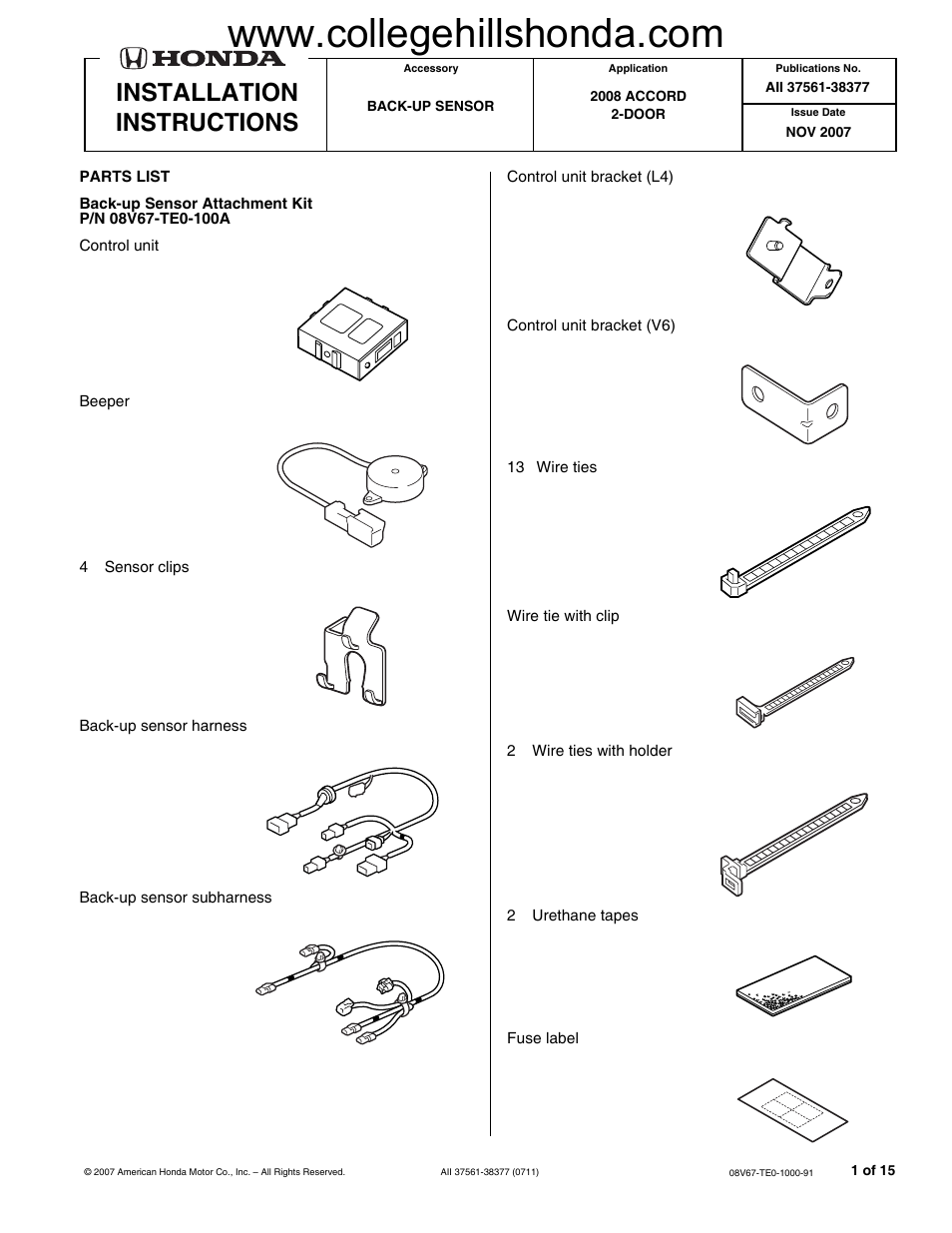 HONDA 08V67-TE0-100A User Manual | 15 pages