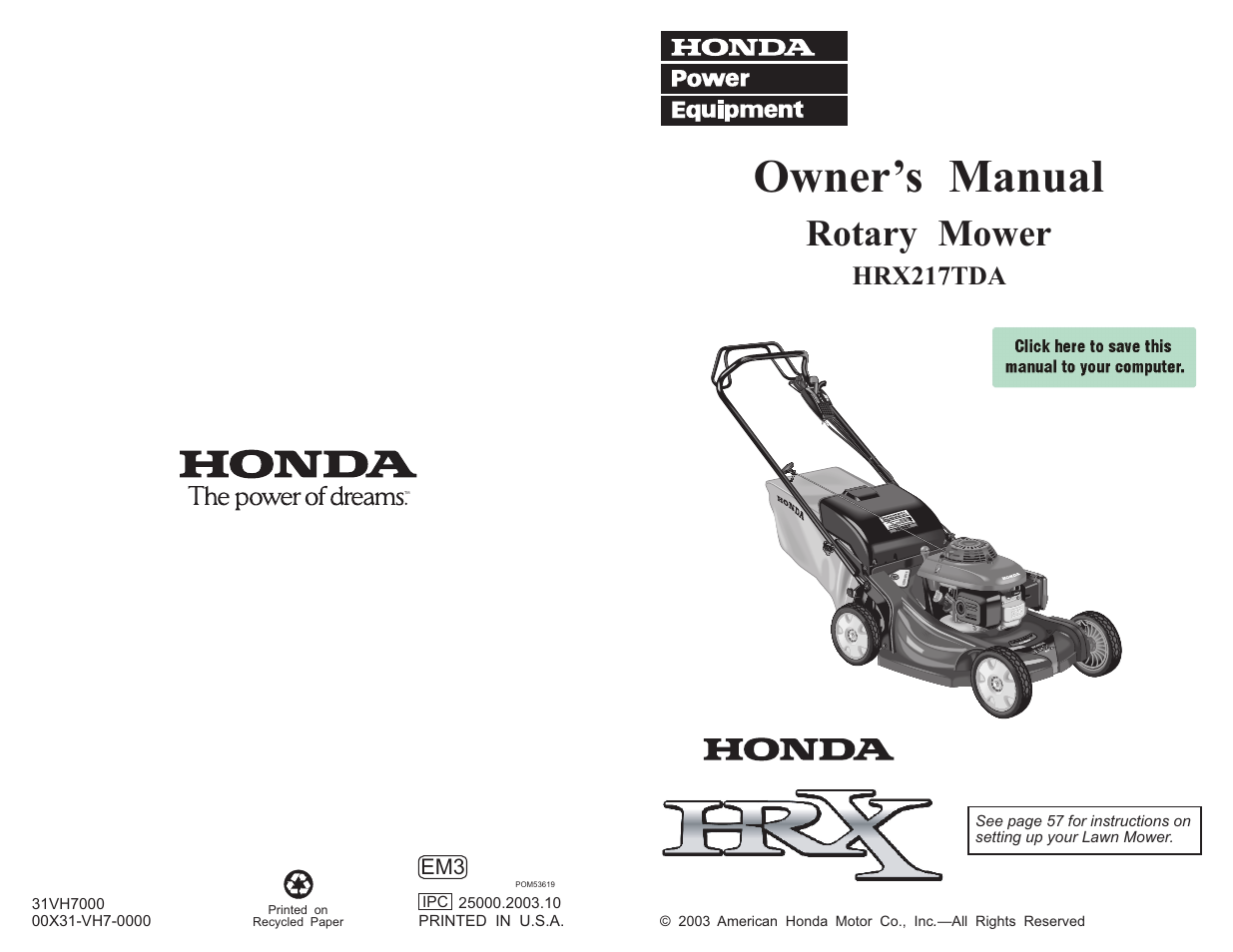 HONDA HRX217TDA User Manual | 80 pages