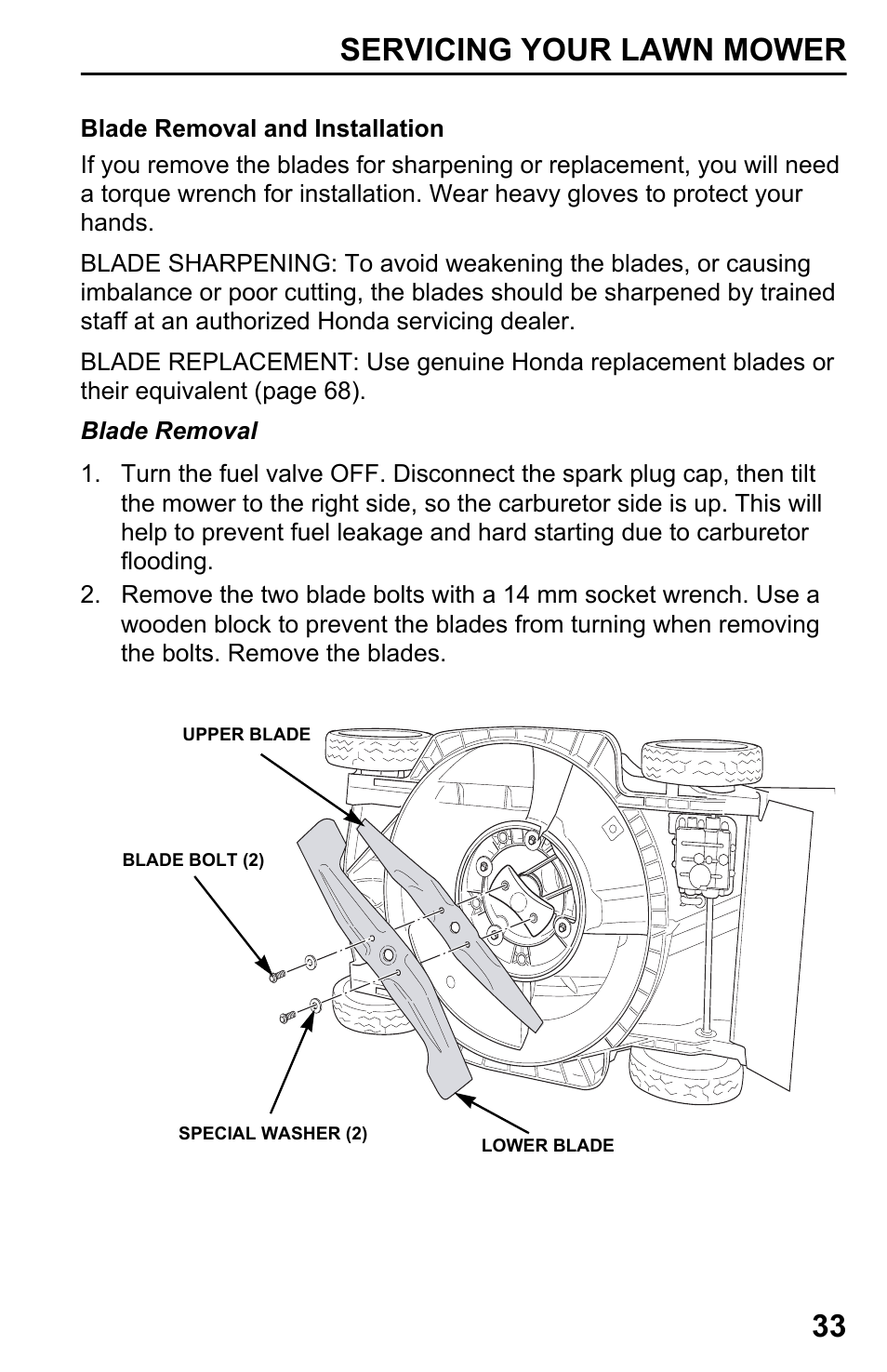 Servicing your lawn mower 33 | HONDA HRX217TDA User Manual | Page 35 / 80