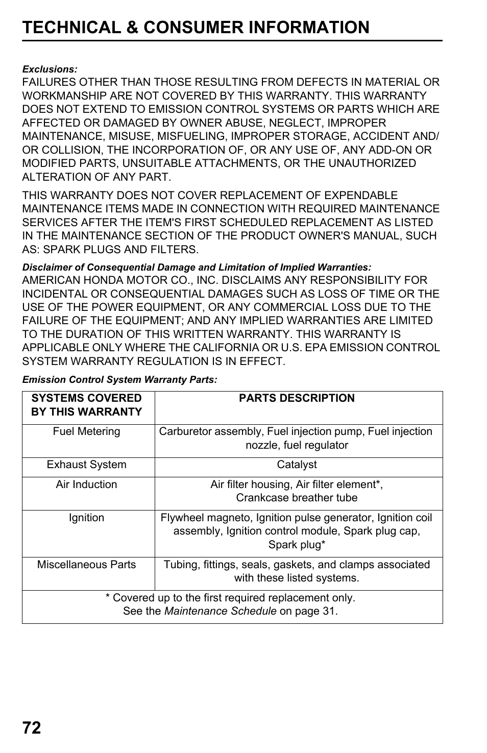 Technical & consumer information 72 | HONDA HRX217TDA User Manual | Page 74 / 80