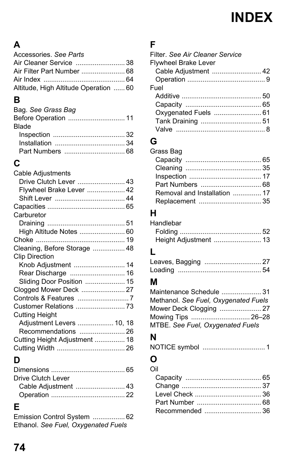 Index | HONDA HRX217TDA User Manual | Page 76 / 80