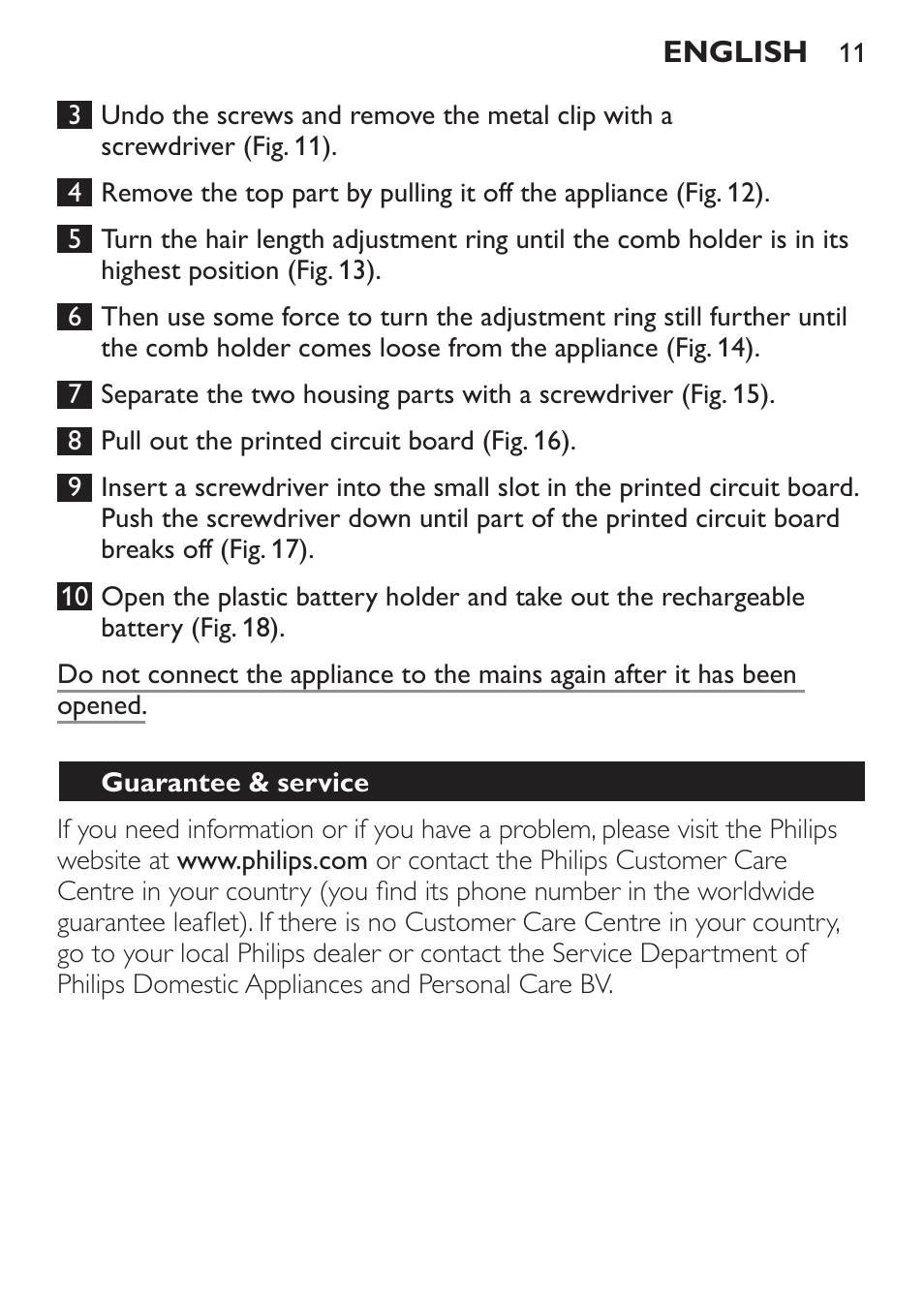 Guarantee & service | Philips QC 5099 User Manual | Page 11 / 106