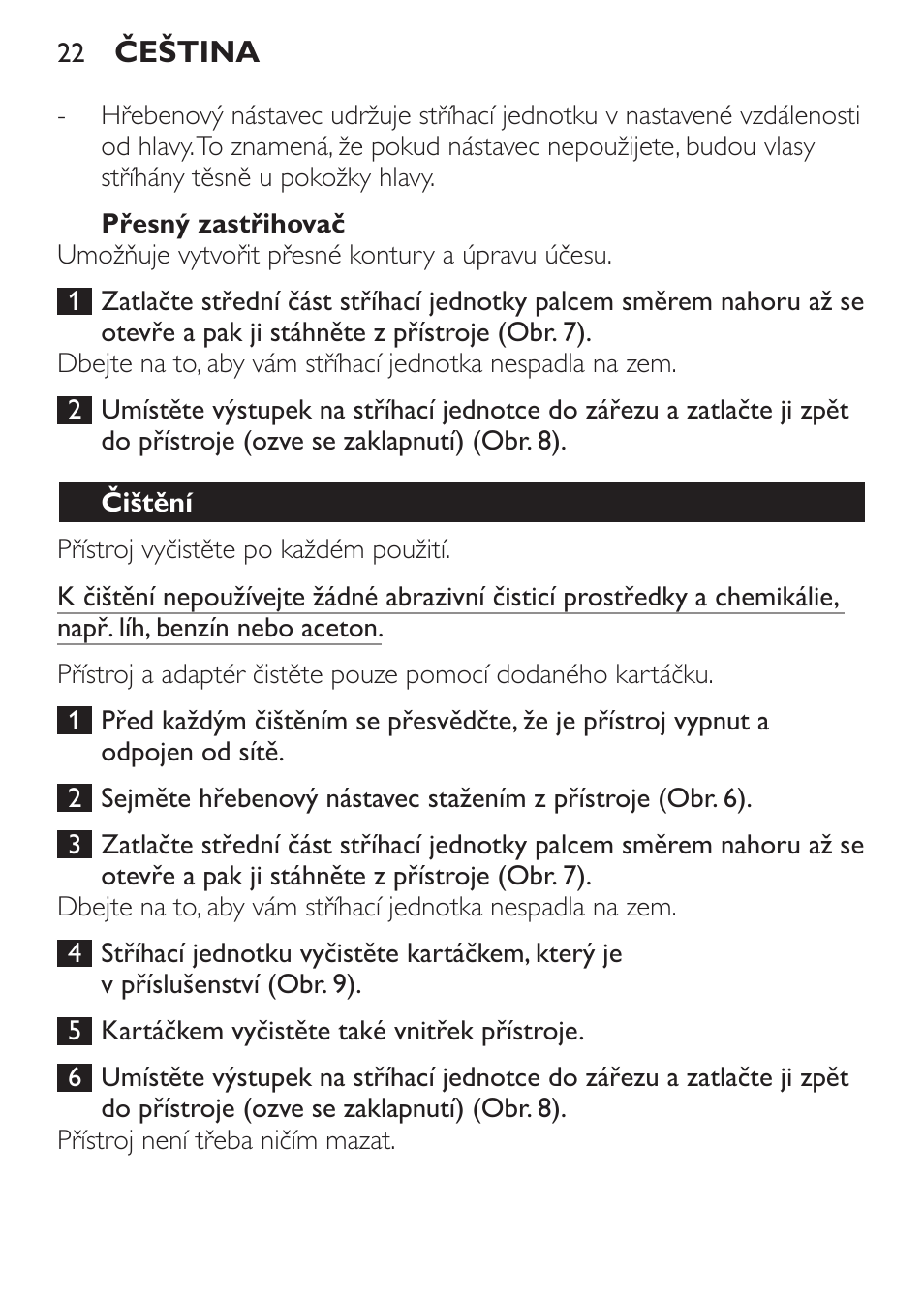 Přesný zastřihovač, Čištění | Philips QC 5099 User Manual | Page 22 / 106