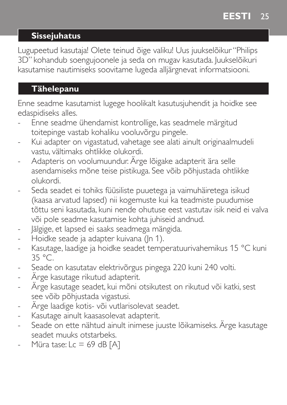 Eesti, Sissejuhatus, Tähelepanu | Philips QC 5099 User Manual | Page 25 / 106