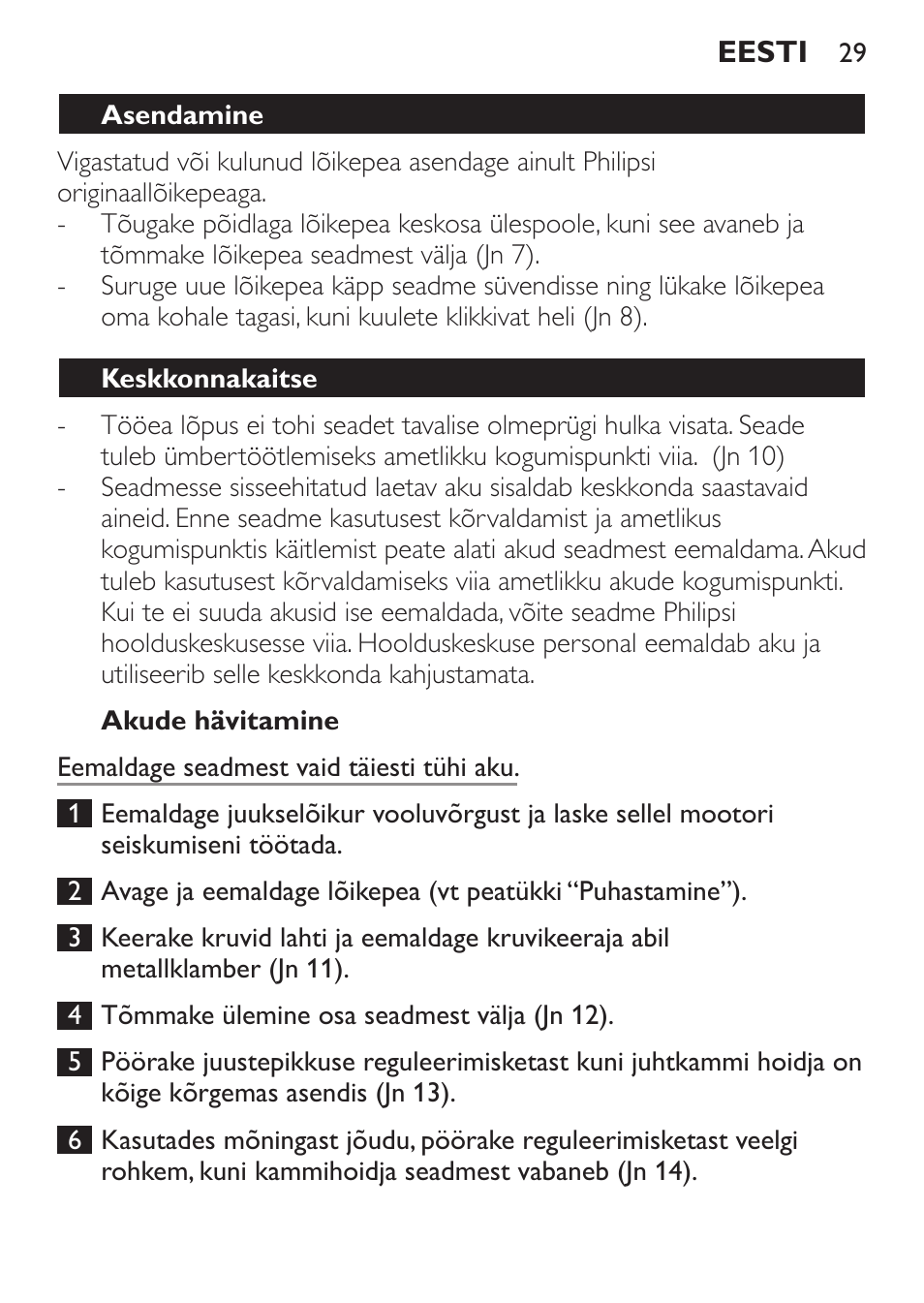 Akude hävitamine, Asendamine, Keskkonnakaitse | Philips QC 5099 User Manual | Page 29 / 106