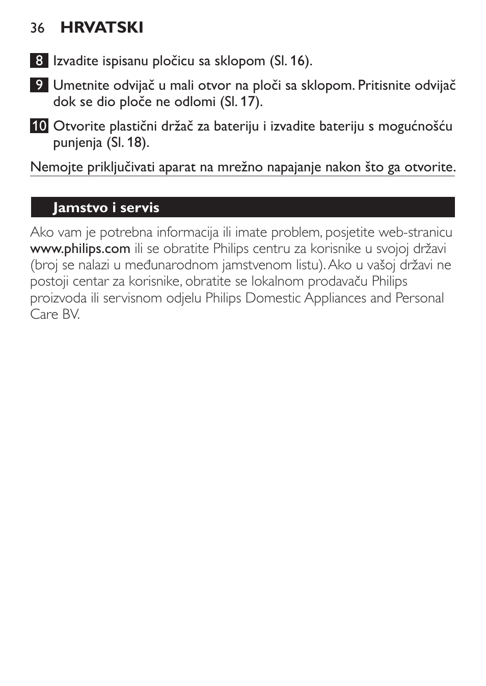 Jamstvo i servis | Philips QC 5099 User Manual | Page 36 / 106