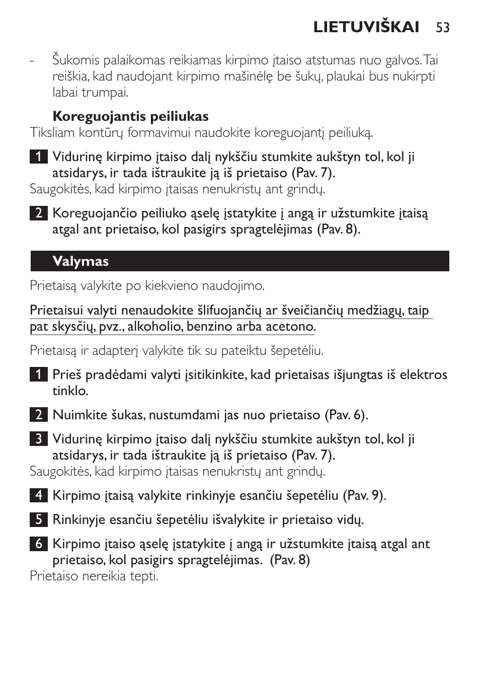 Koreguojantis peiliukas, Valymas | Philips QC 5099 User Manual | Page 53 / 106