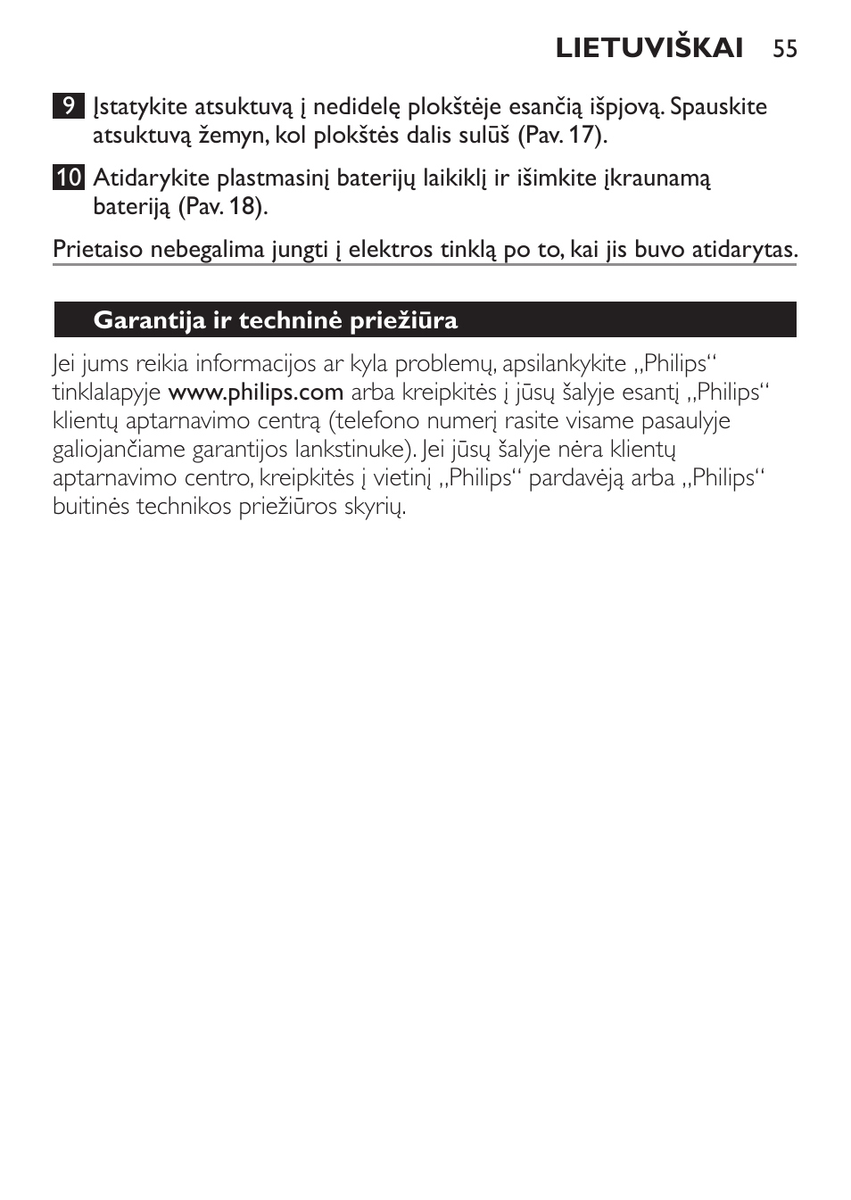 Garantija ir techninė priežiūra | Philips QC 5099 User Manual | Page 55 / 106