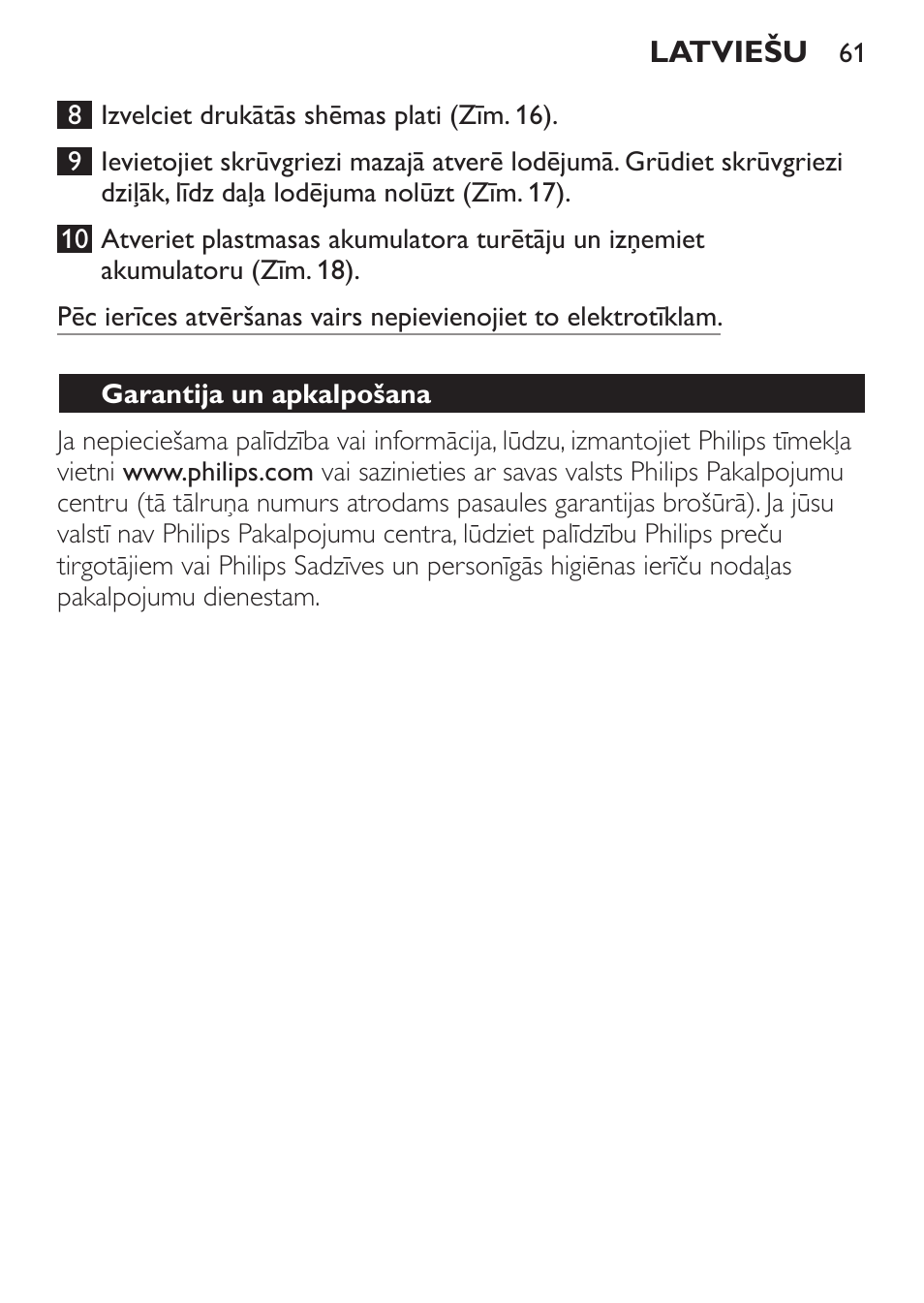 Garantija un apkalpošana | Philips QC 5099 User Manual | Page 61 / 106