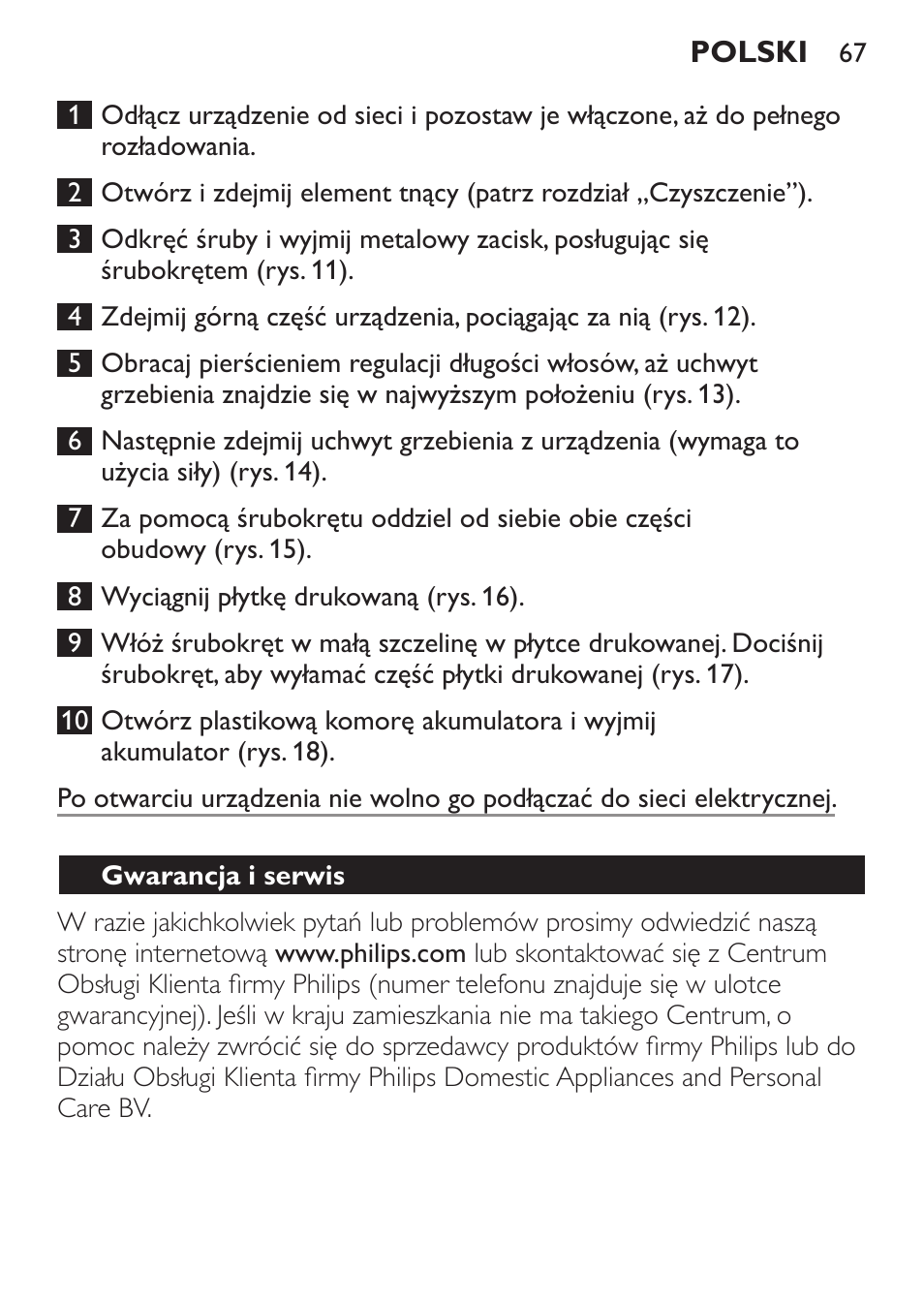 Gwarancja i serwis | Philips QC 5099 User Manual | Page 67 / 106