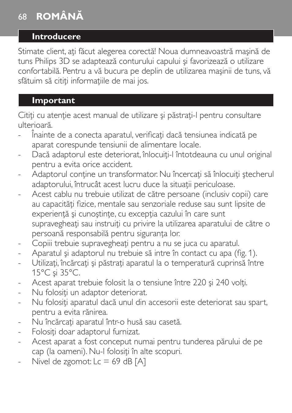 Română, Introducere, Important | Philips QC 5099 User Manual | Page 68 / 106