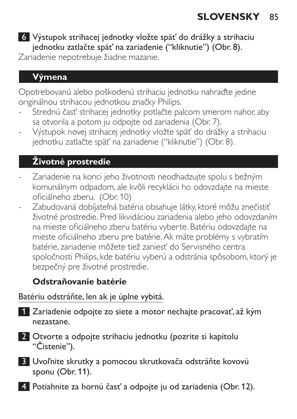 Odstraňovanie batérie, Výmena, Životné prostredie | Philips QC 5099 User Manual | Page 85 / 106