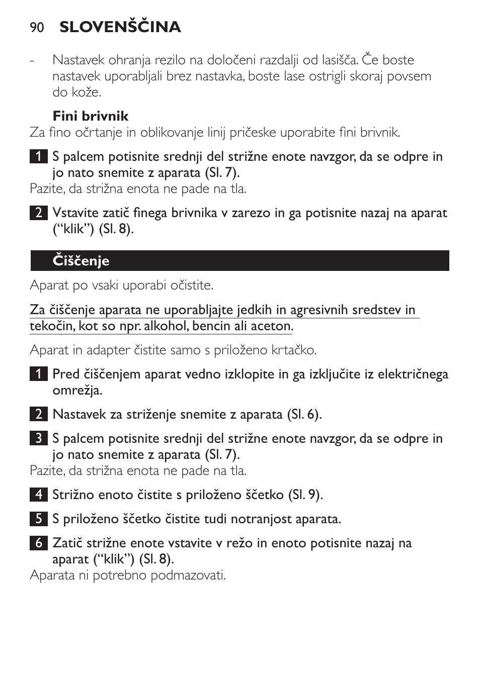 Fini brivnik, Čiščenje | Philips QC 5099 User Manual | Page 90 / 106