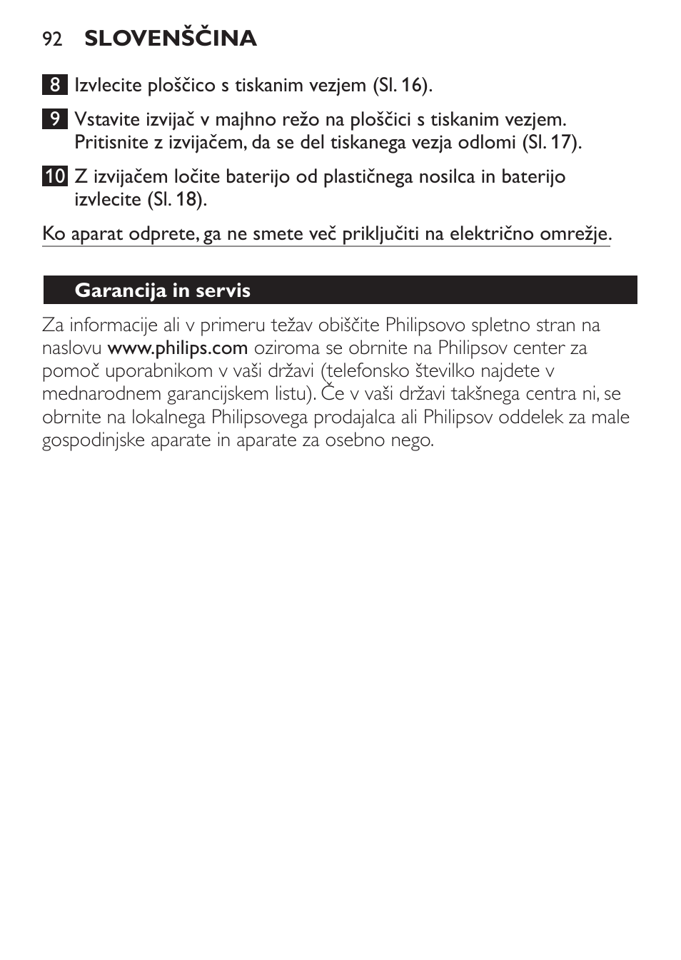 Garancija in servis | Philips QC 5099 User Manual | Page 92 / 106