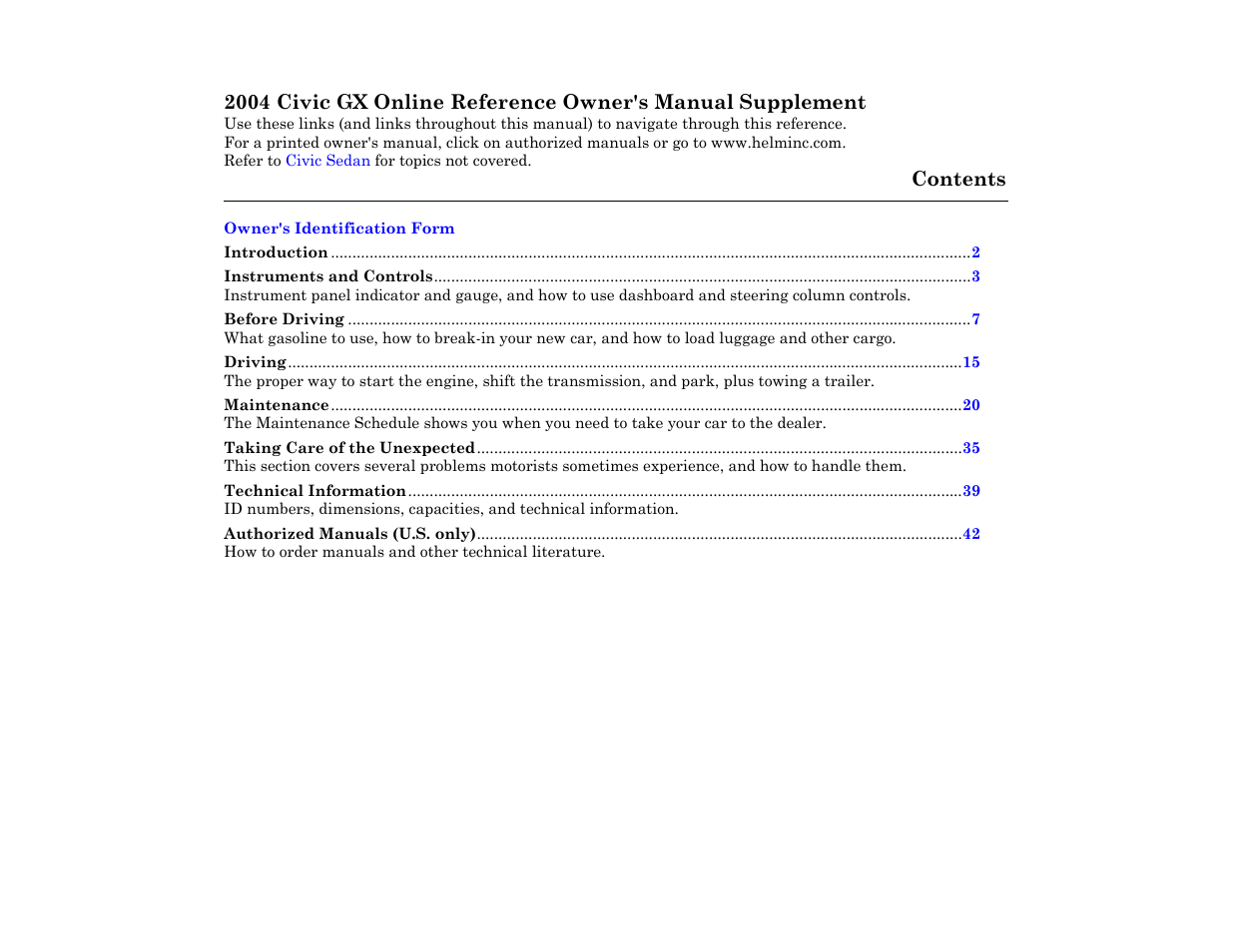HONDA 2004 Civic GX User Manual | 1 page