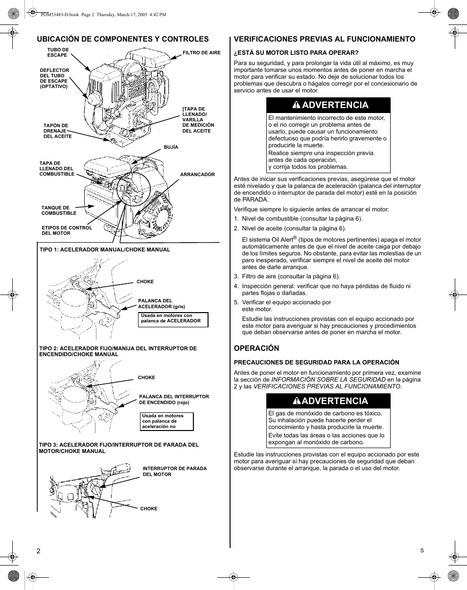 Advertencia, Operación | HONDA GC190 User Manual | Page 30 / 44