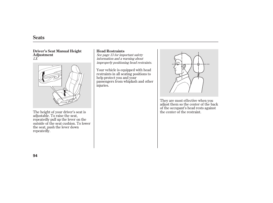 Seats | HONDA 2009 User Manual | Page 100 / 422