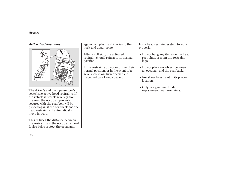 Seats | HONDA 2009 User Manual | Page 102 / 422