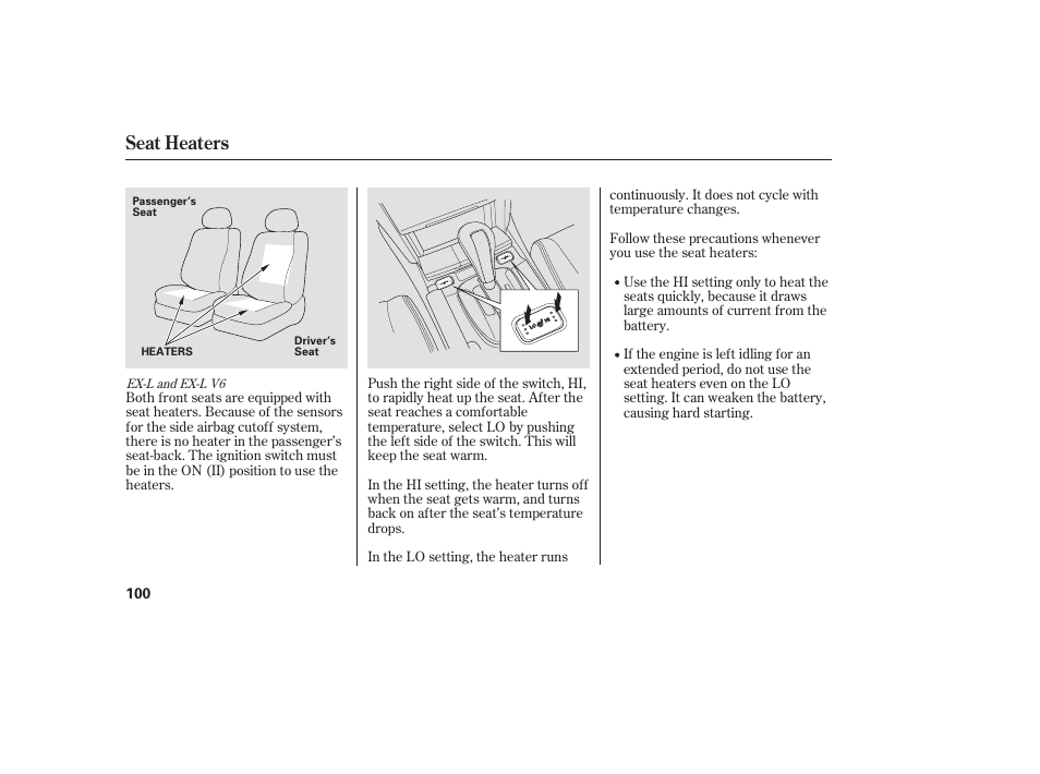 Seat heaters | HONDA 2009 User Manual | Page 106 / 422