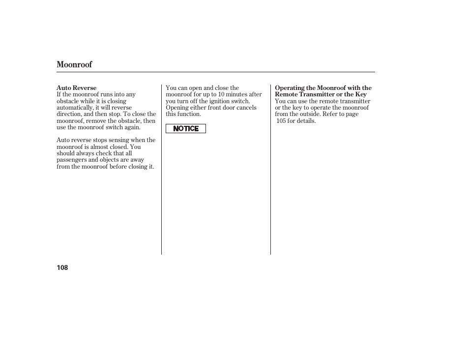 Moonroof | HONDA 2009 User Manual | Page 114 / 422