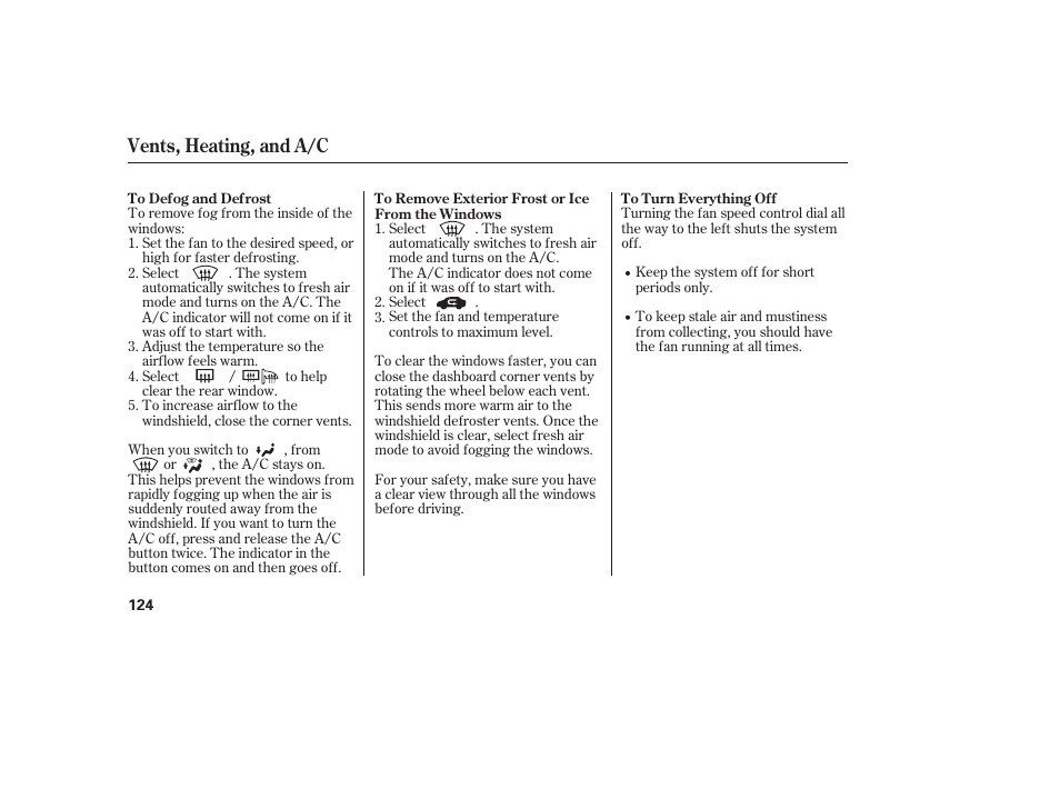 Vents, heating, and a/c | HONDA 2009 User Manual | Page 130 / 422