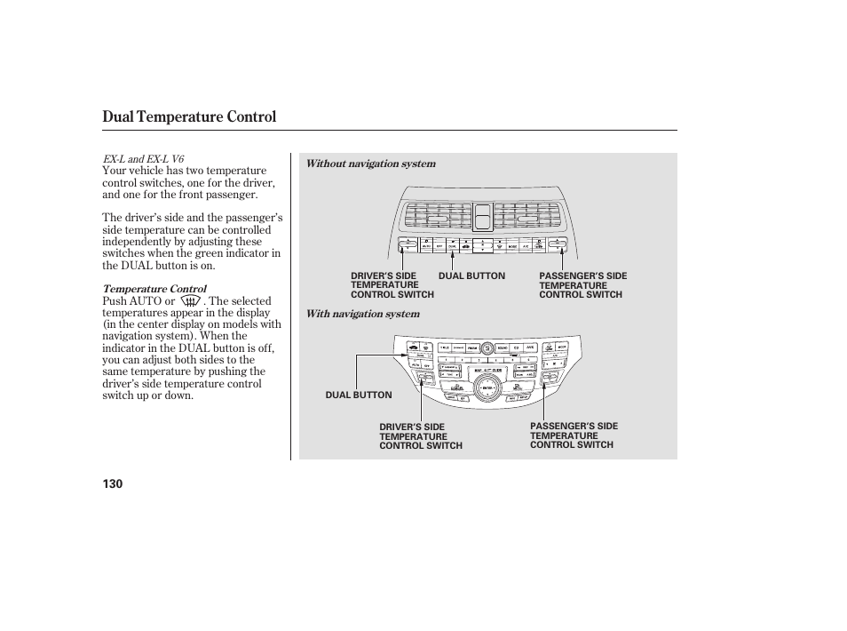 Dual temperature control | HONDA 2009 User Manual | Page 136 / 422