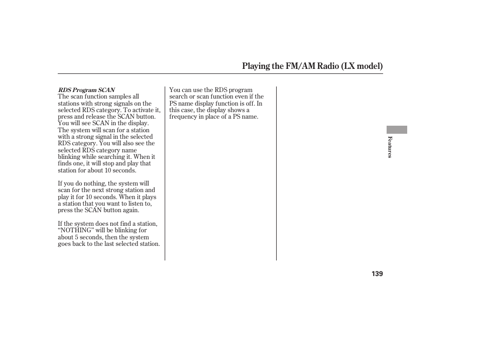 Playing the fm/am radio (lx model) | HONDA 2009 User Manual | Page 145 / 422
