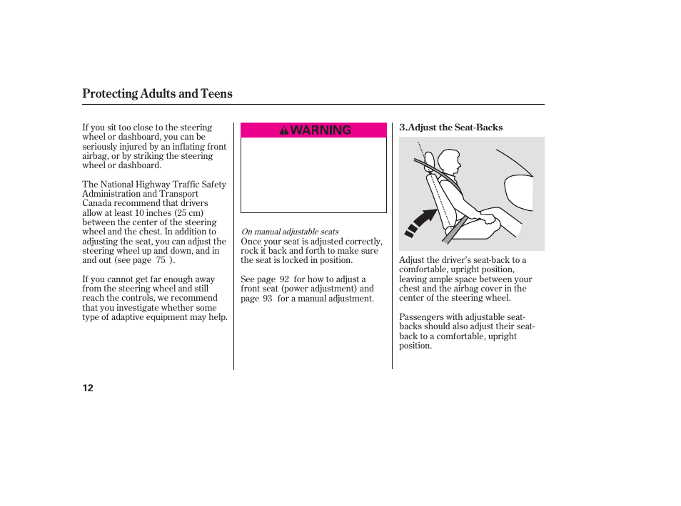 Protecting adults and teens | HONDA 2009 User Manual | Page 18 / 422