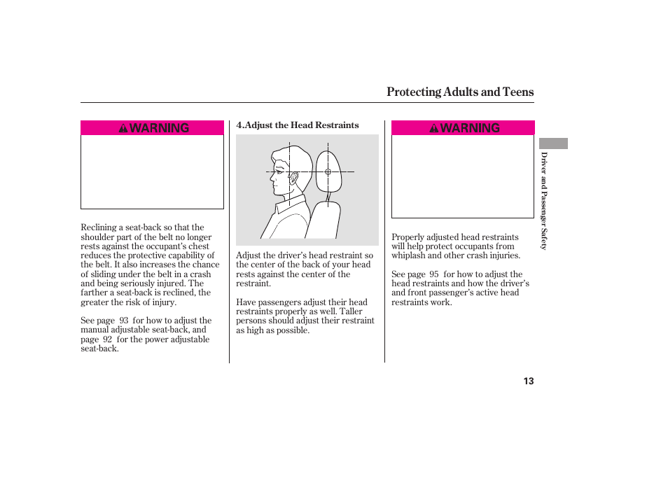 Protecting adults and teens | HONDA 2009 User Manual | Page 19 / 422