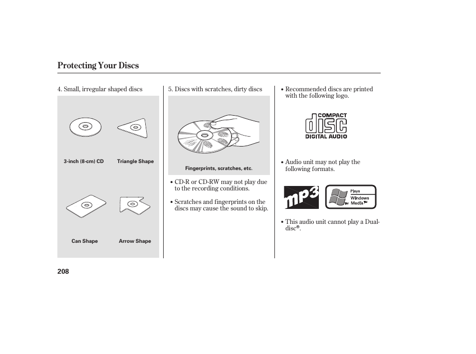 Protecting your discs | HONDA 2009 User Manual | Page 214 / 422