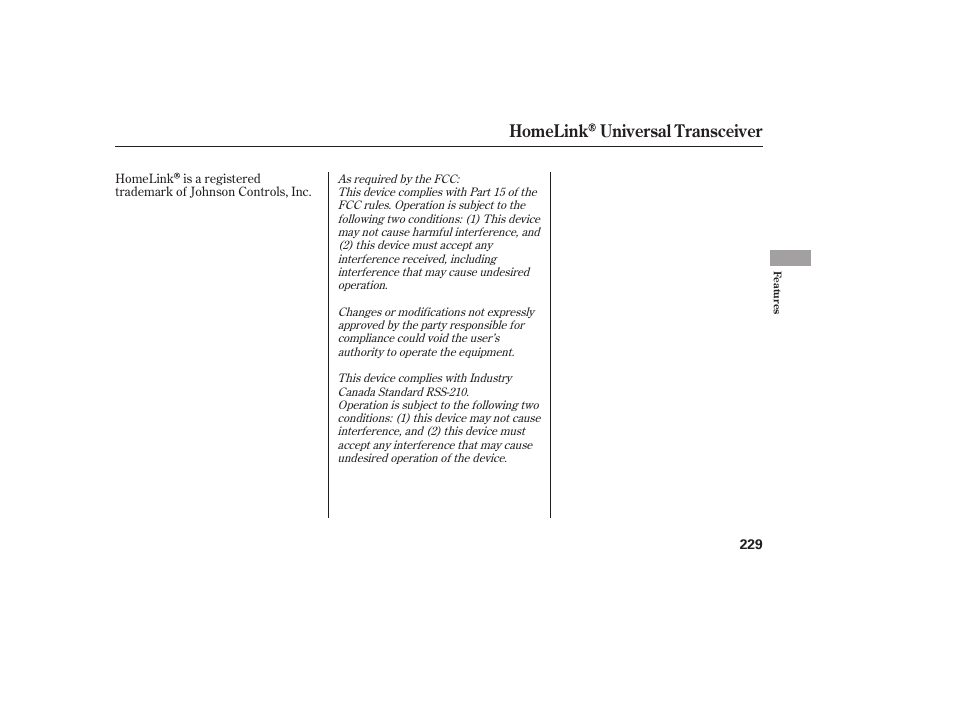 Homelink universal transceiver | HONDA 2009 User Manual | Page 235 / 422