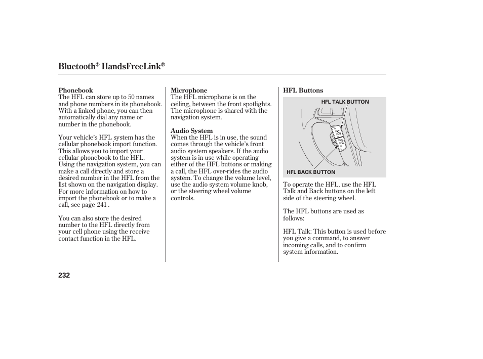 Bluetooth handsfreelink | HONDA 2009 User Manual | Page 238 / 422