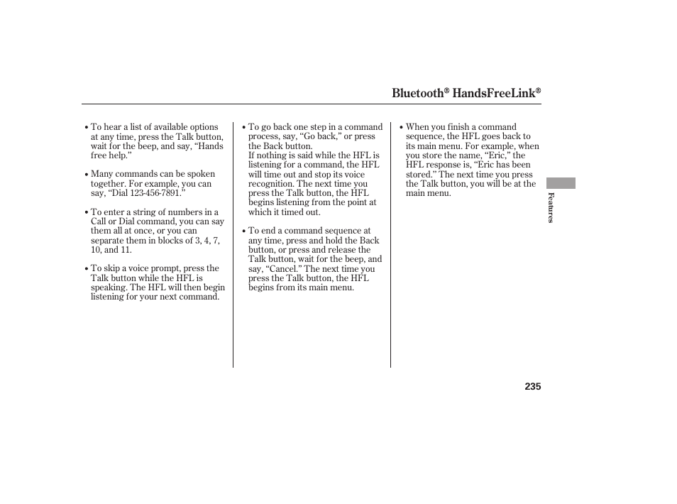 Bluetooth handsfreelink | HONDA 2009 User Manual | Page 241 / 422