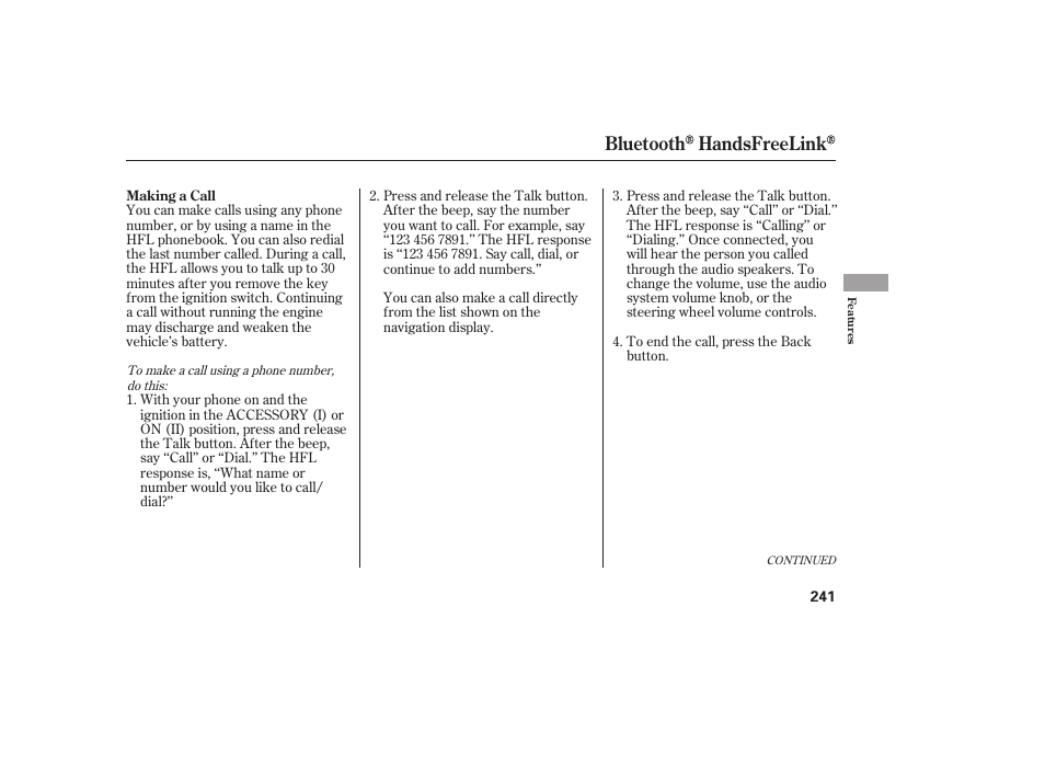 Bluetooth handsfreelink | HONDA 2009 User Manual | Page 247 / 422