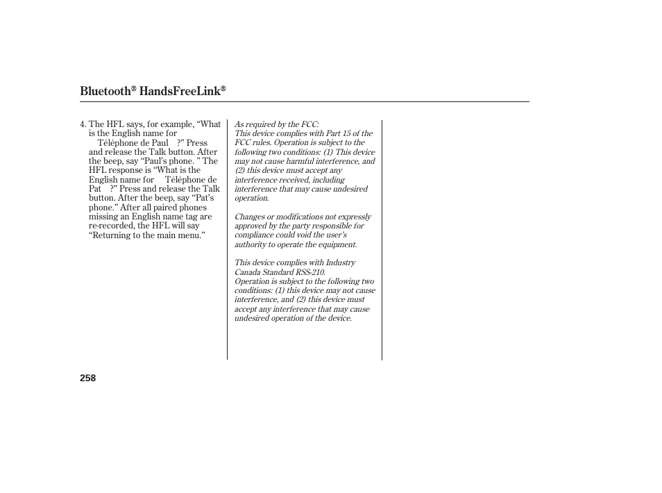 Bluetooth handsfreelink | HONDA 2009 User Manual | Page 264 / 422