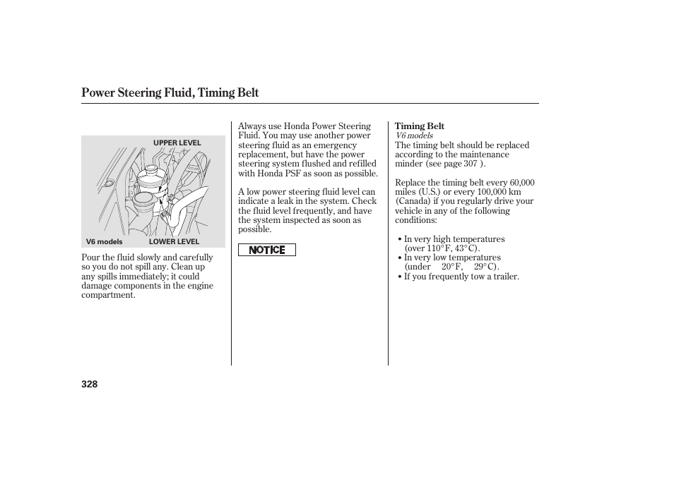 Power steering fluid, timing belt | HONDA 2009 User Manual | Page 334 / 422