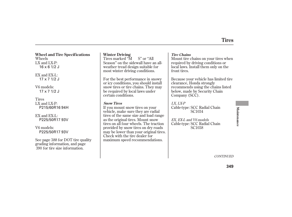 Tires | HONDA 2009 User Manual | Page 355 / 422