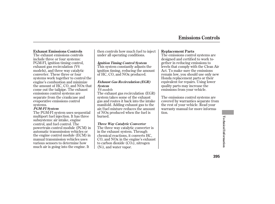 Emissions controls | HONDA 2009 User Manual | Page 401 / 422