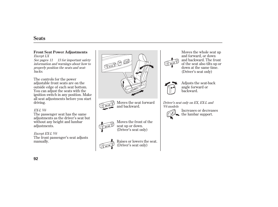 Seats | HONDA 2009 User Manual | Page 98 / 422