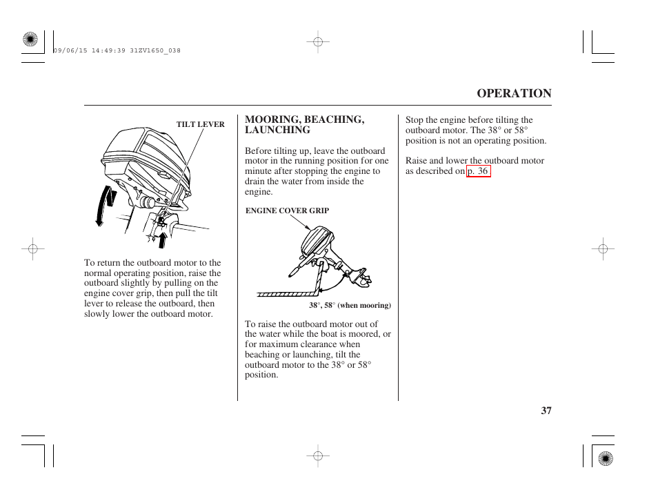 Mooring, beaching, launching, Operation | HONDA BF5A User Manual | Page 39 / 99