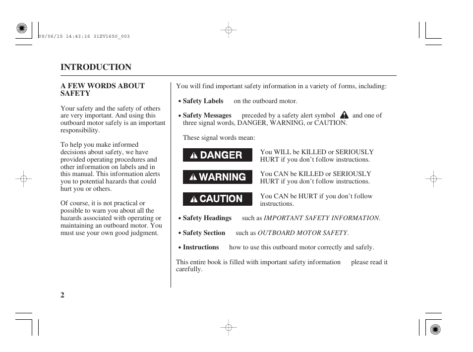 A few words about safety | HONDA BF5A User Manual | Page 4 / 99