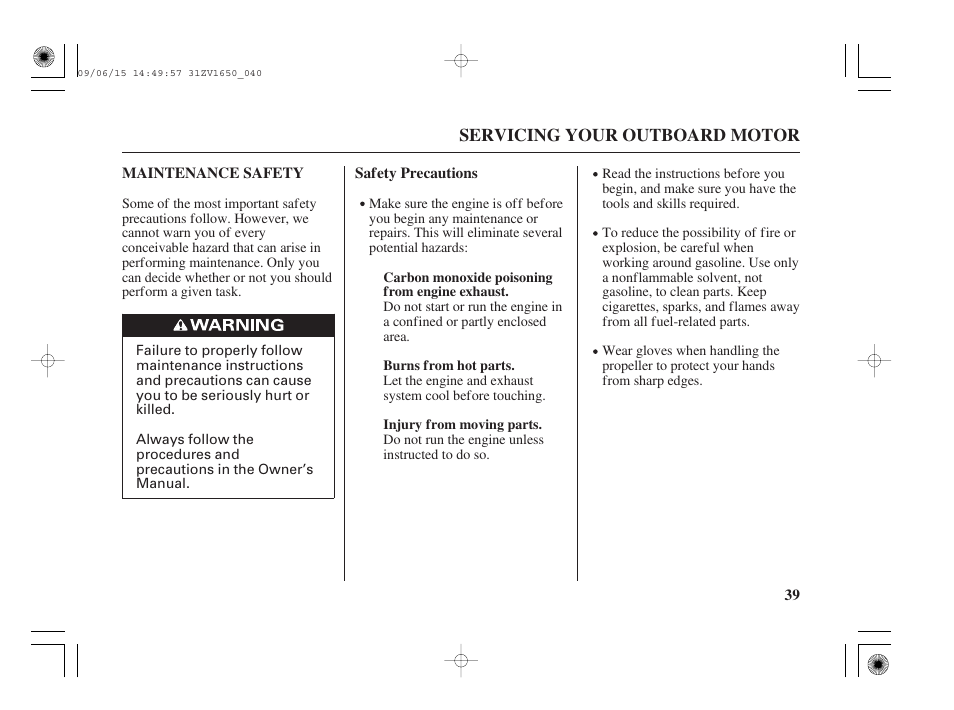 Maintenance safety | HONDA BF5A User Manual | Page 41 / 99