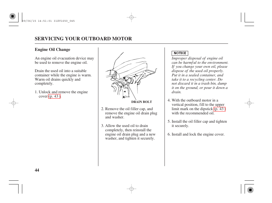 Engine oil change | HONDA BF5A User Manual | Page 46 / 99