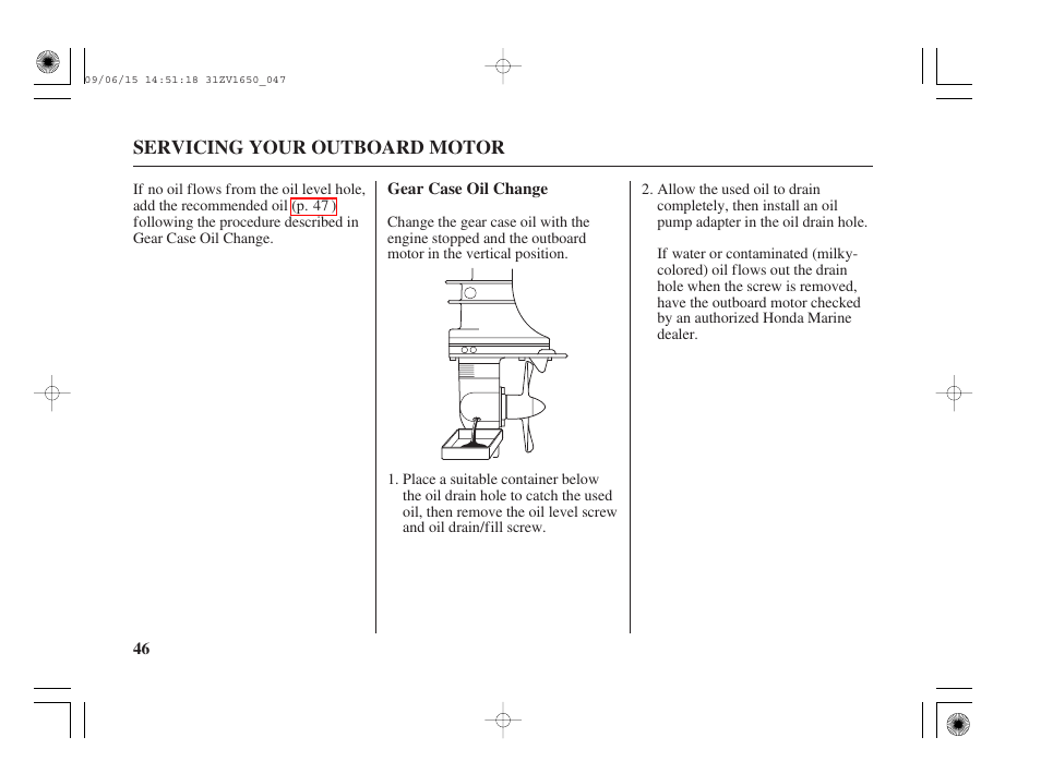 Gear case oil change | HONDA BF5A User Manual | Page 48 / 99