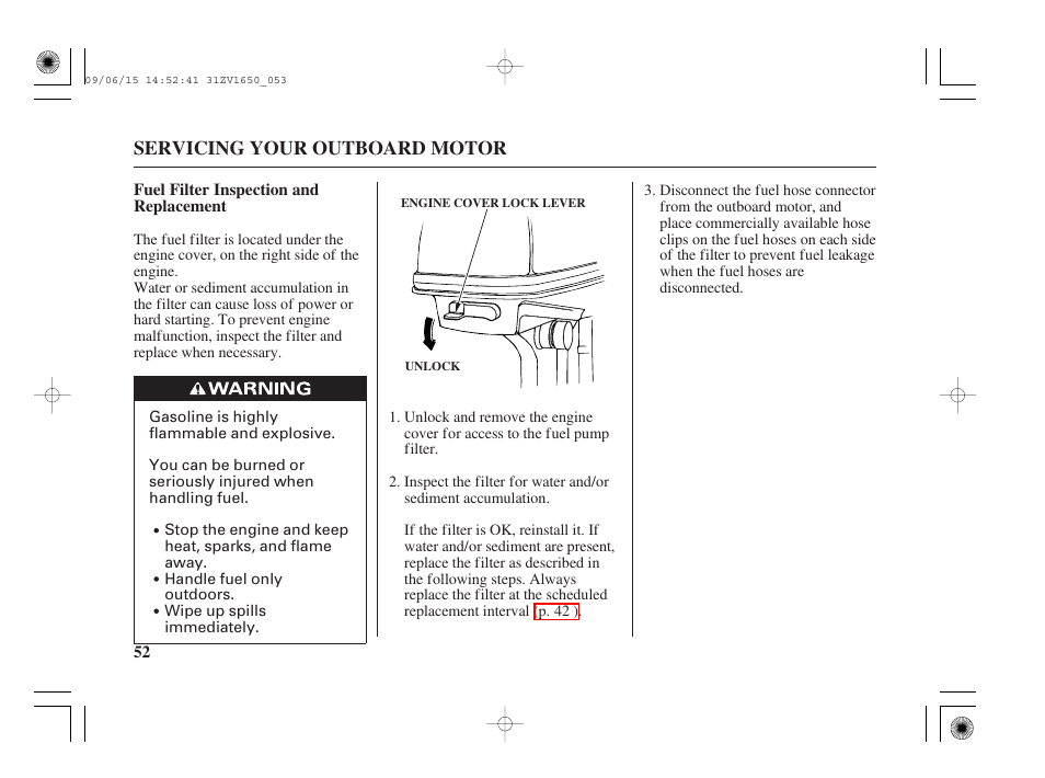 Fuel filter inspection and replacement | HONDA BF5A User Manual | Page 54 / 99