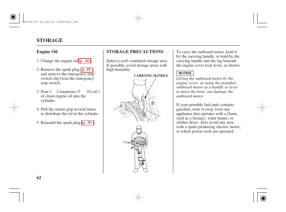 Engine oil, Storage precautions | HONDA BF5A User Manual | Page 64 / 99