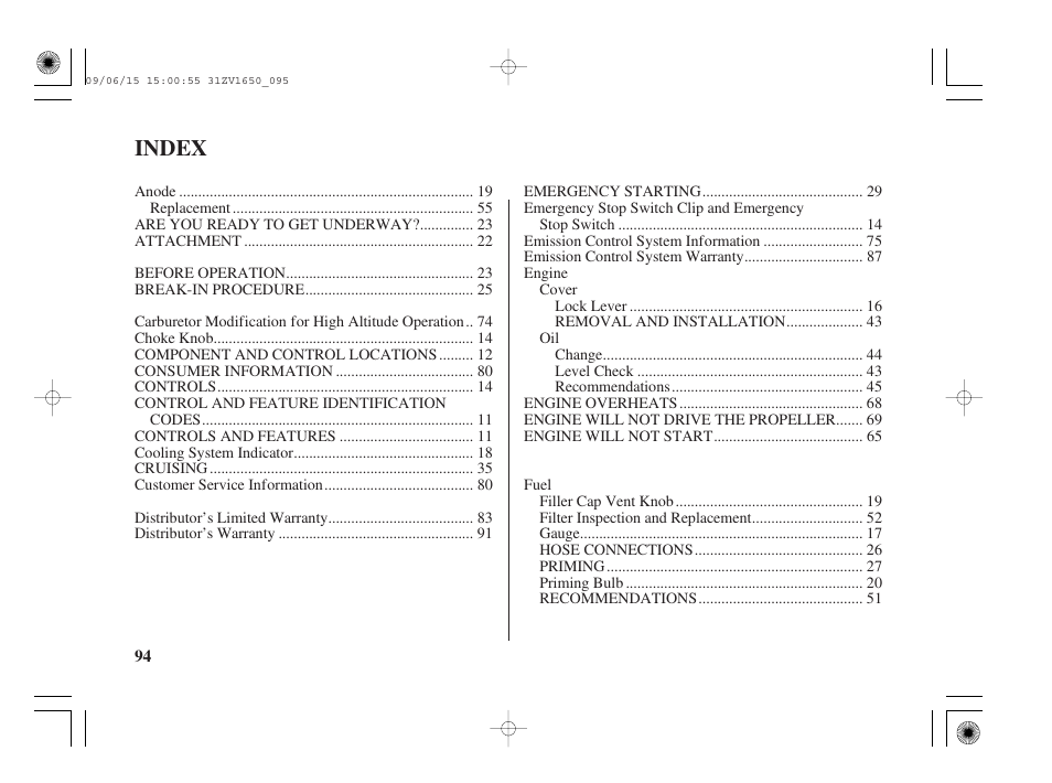 Index | HONDA BF5A User Manual | Page 96 / 99