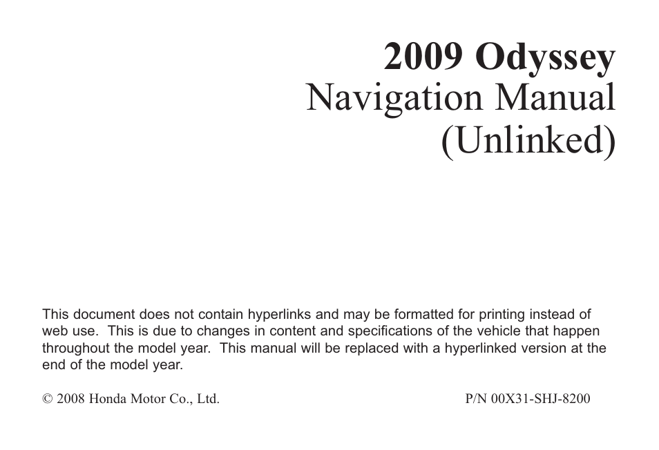 HONDA 2009 Odyssey Navigation User Manual | 154 pages