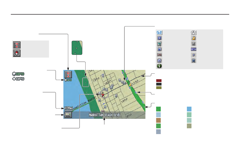 Getting started, Map screen legend | HONDA 2009 Odyssey Navigation User Manual | Page 21 / 154